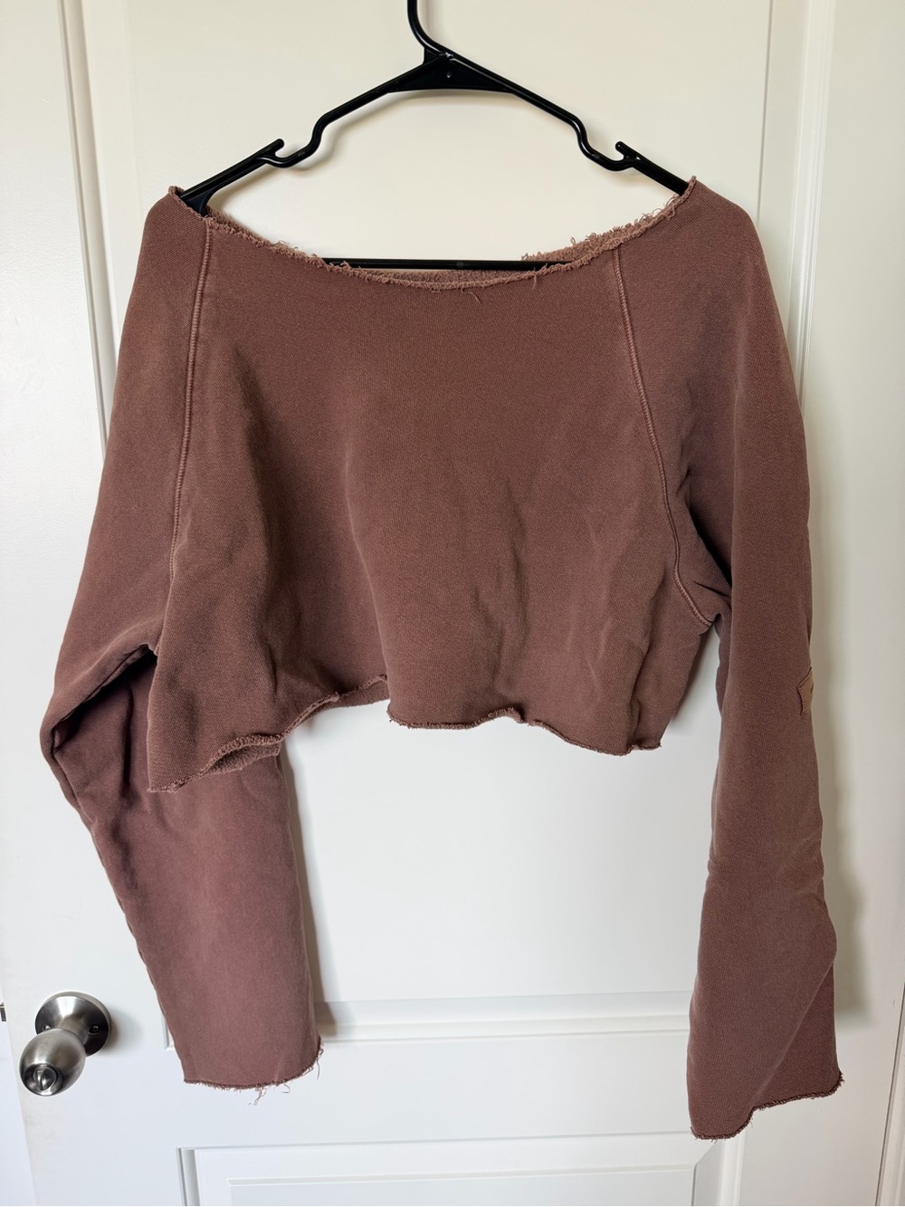 Joah Brown Off The Shoulder Sweatshirt in Cedar - Cropped